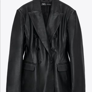 Zara Faux Leather Double Breasted Blazer